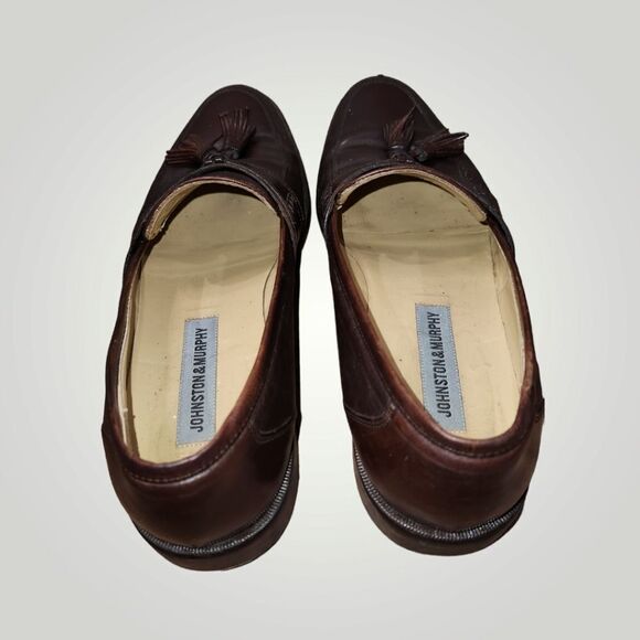 JOHNSTON & MURPHY MADE IN ITALY BROWN LEATHER MENS TASSEL LOAFERS SHOES … - Picture 4 of 16